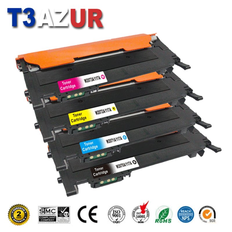 Lot de 4 Toners compatibles HP W2070A (117A)