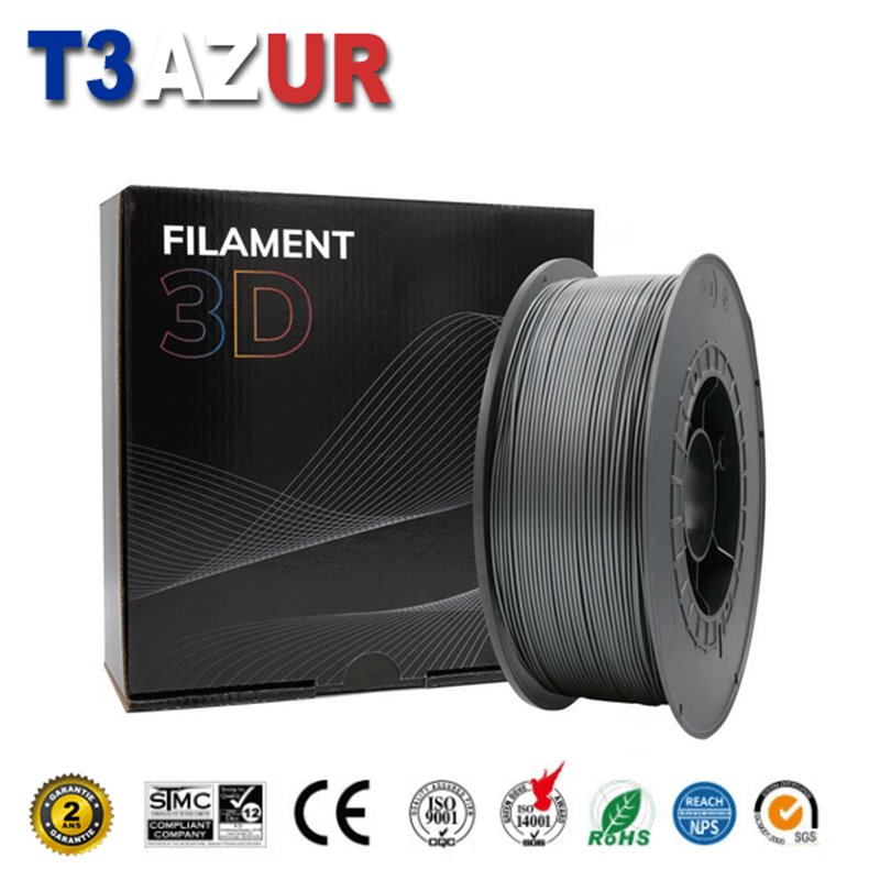 Filament d'imprimante PLA 3D - Diamètre 1.75mm - Bobine 1kg - Couleur Argent