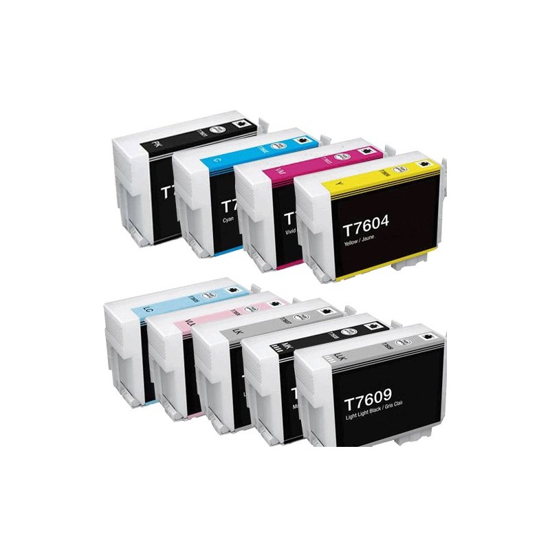 T760 - Lot de 9 Cartouche compatible Epson T7601 - T7609 XL