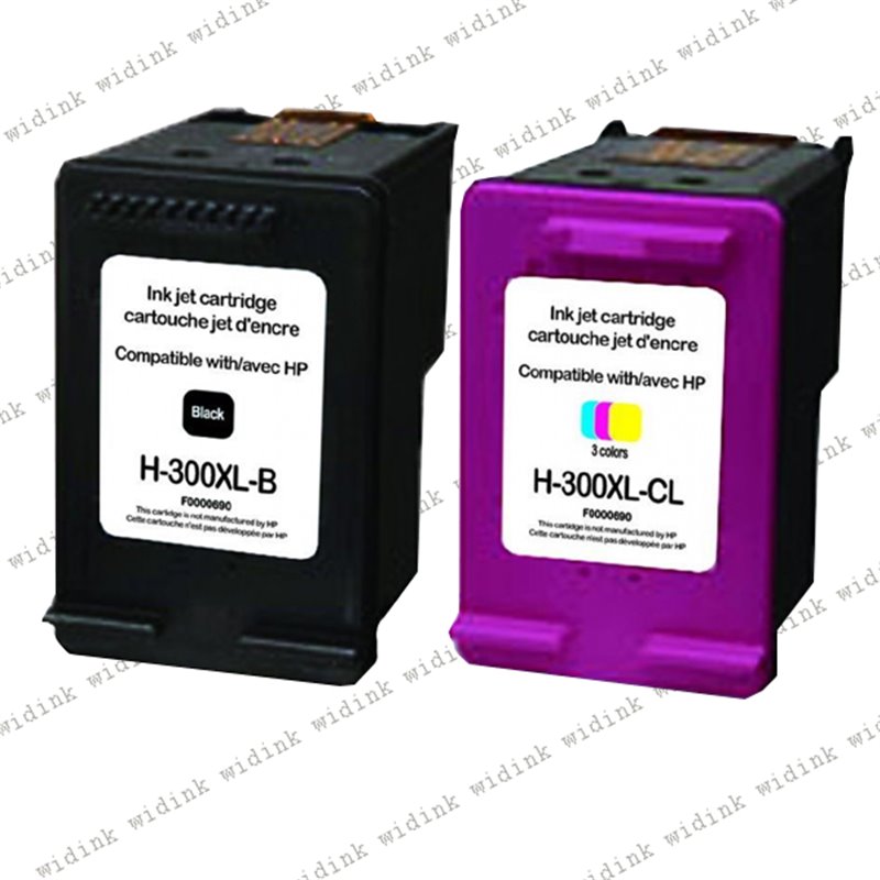 Lot de 2 Cartouches compatibles HP 300XL (CC640EE/CC641EE) - Noire et Couleurs